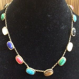 Vintage, House of Harlow 1960 scarab stone necklace. Excellent shape.
